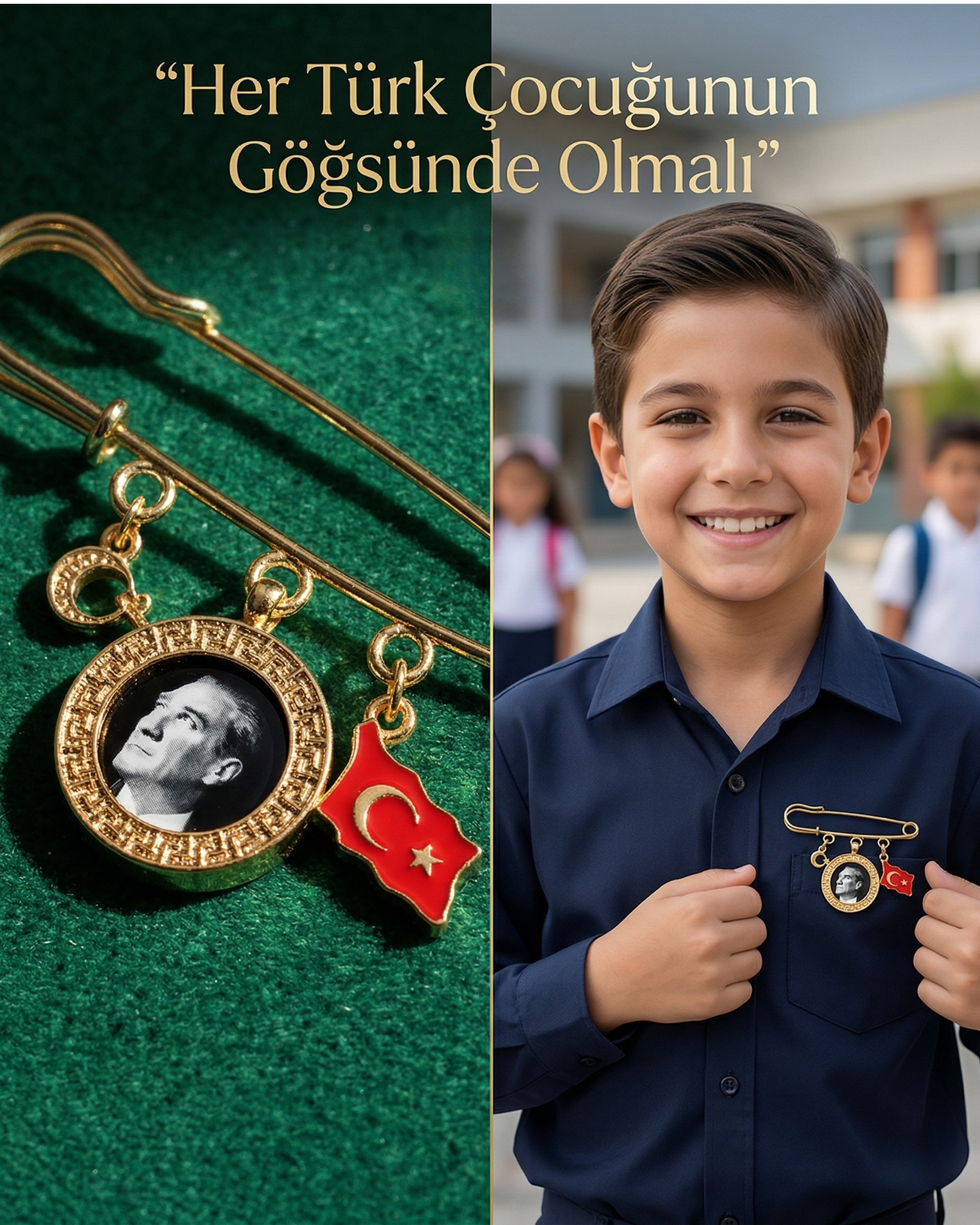 19 Mayıs Atatürk Portreli Tek Çerçeveli Yaka Broşu