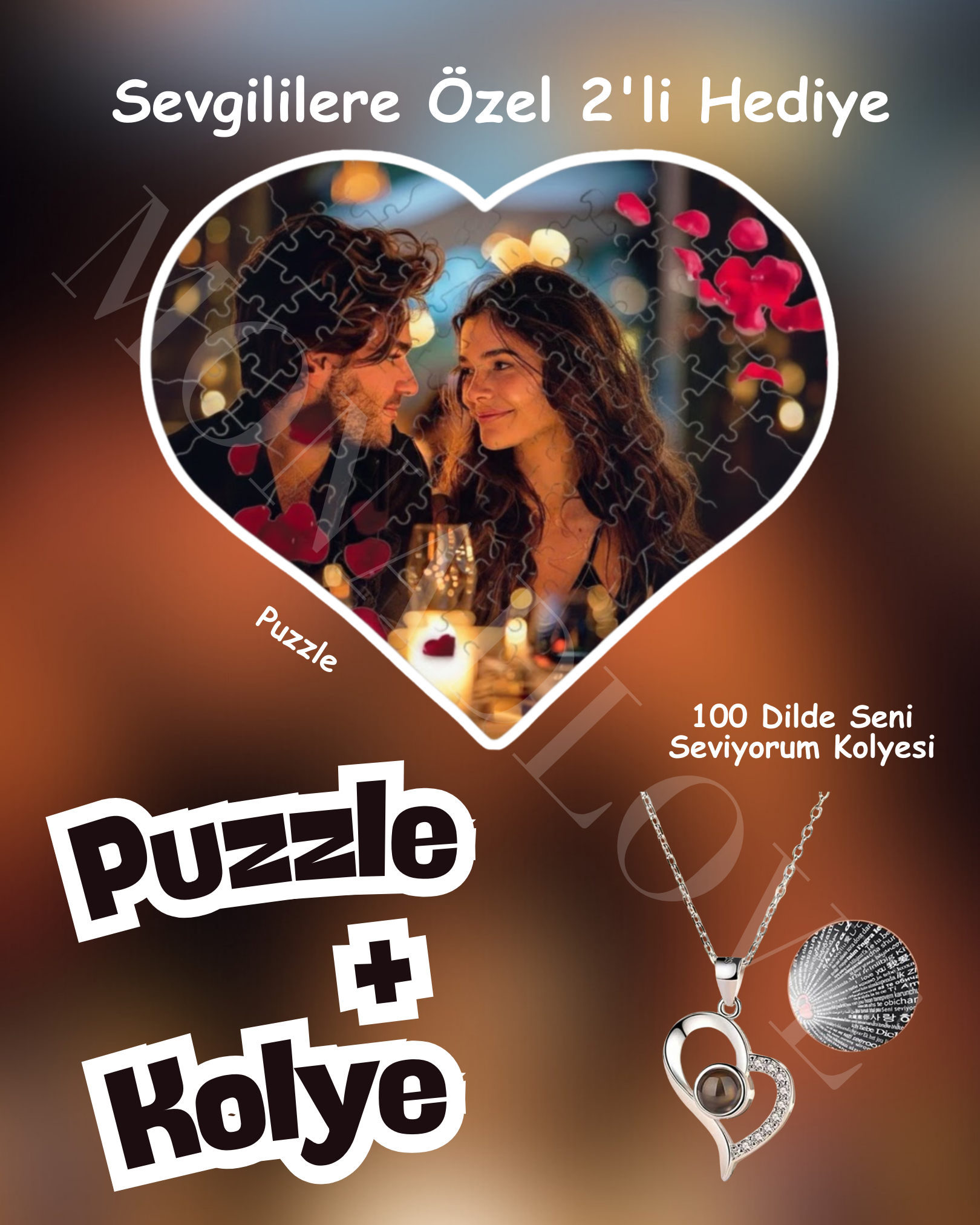Puzzle + 100 Dilde Seni Seviyorum Kolyesi