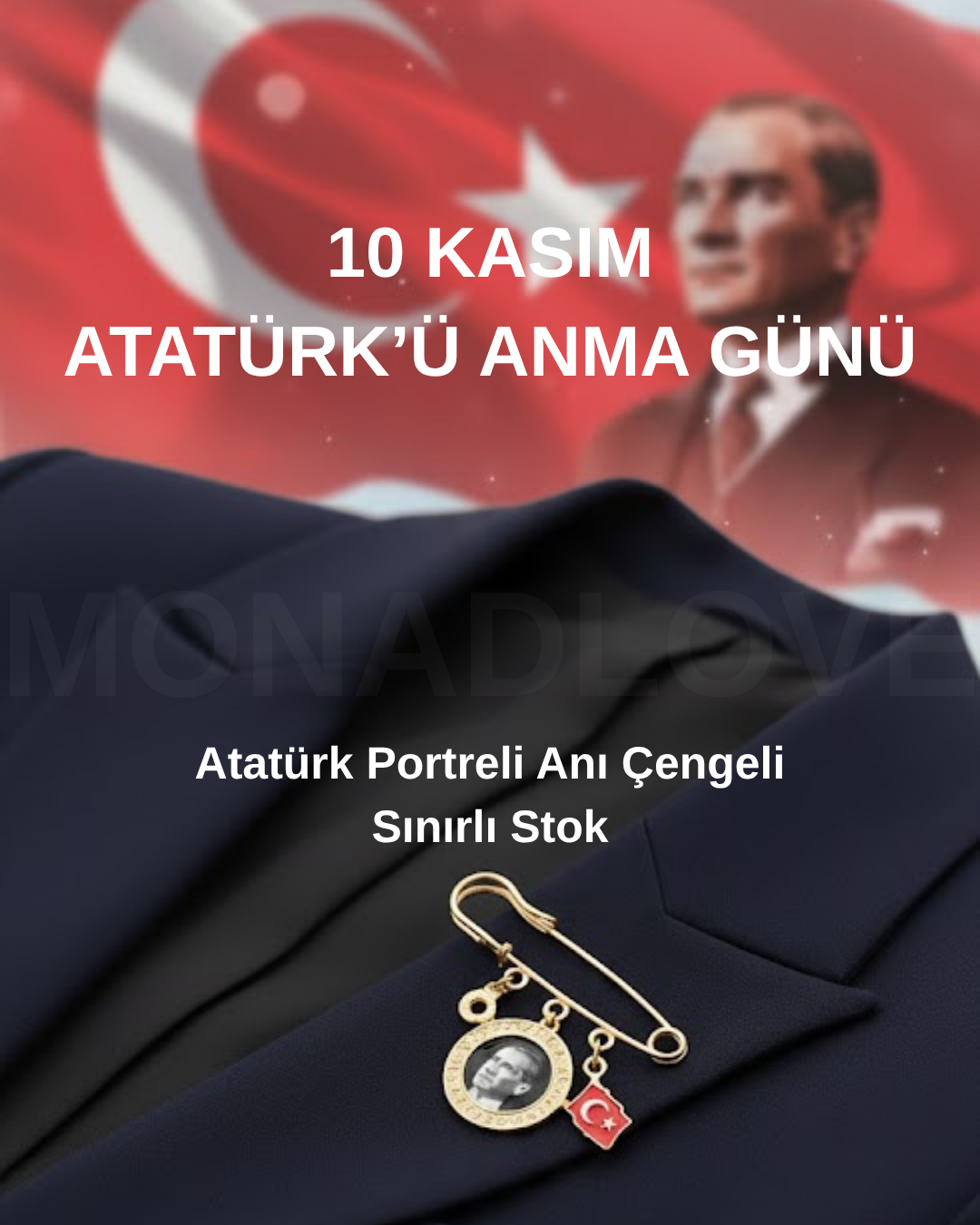 Atatürk Portreli Tek Çerçeveli Yaka Broşu