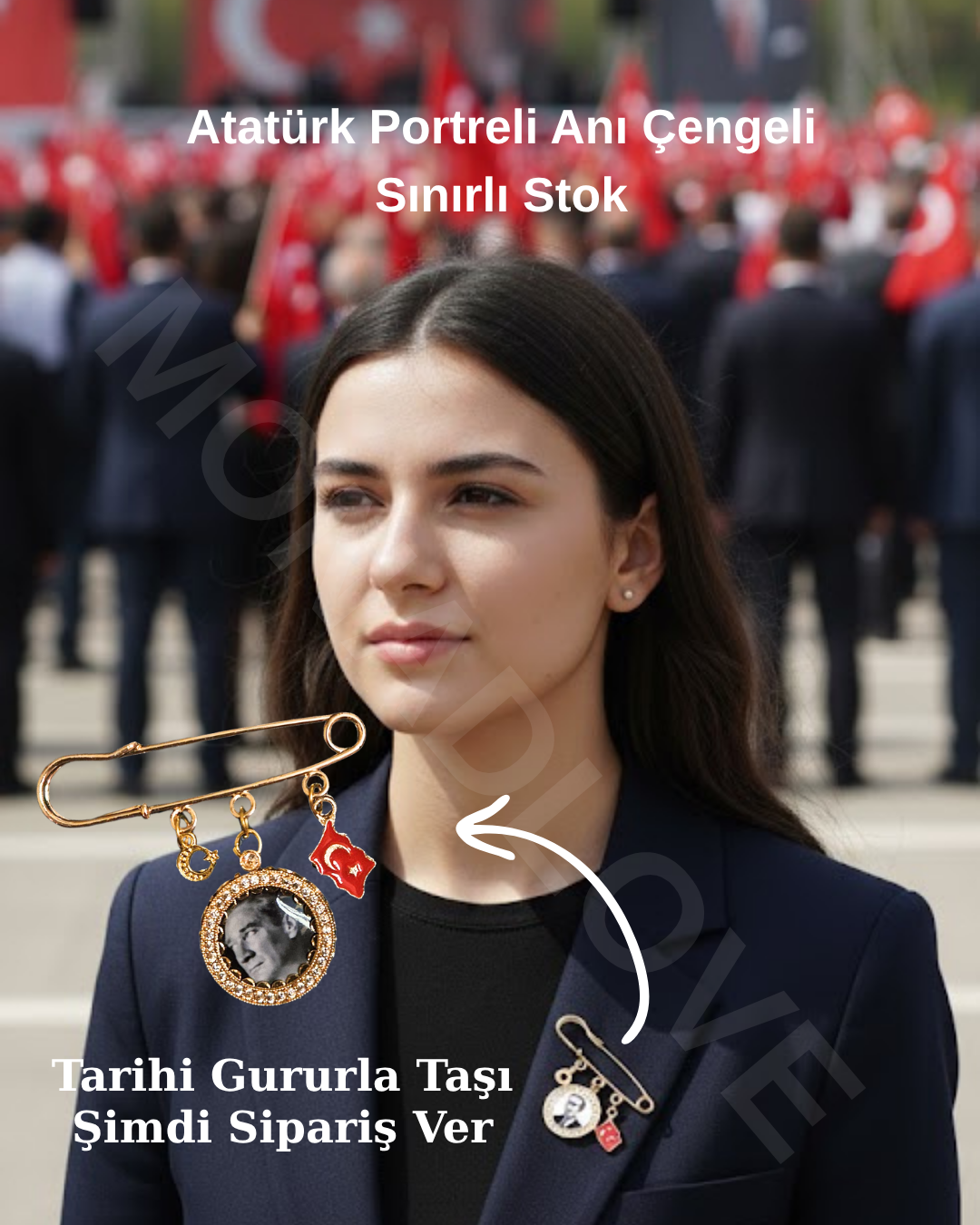 Atatürk Portreli Tek Çerçeveli Yaka Broşu