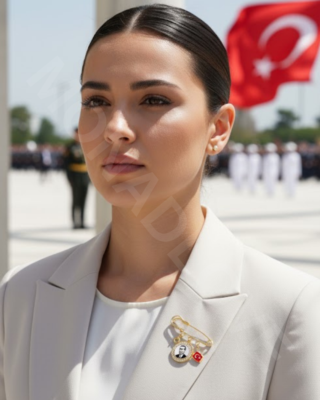 Atatürk Portreli Tek Çerçeveli Yaka Broşu