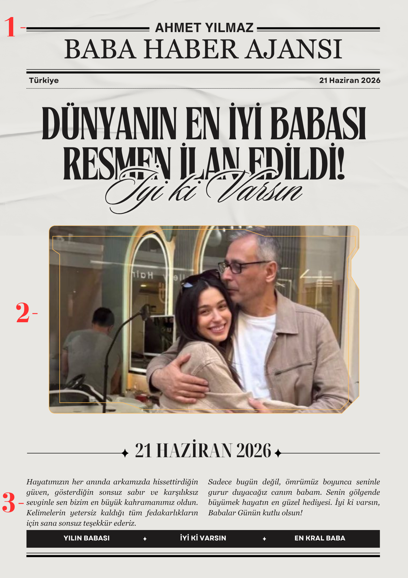 Kişileştirilmiş Babalar Günü Gazetesi