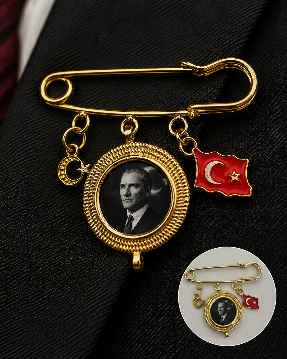 19 Mayıs Atatürk Portreli Tek Çerçeveli Yaka Broşu