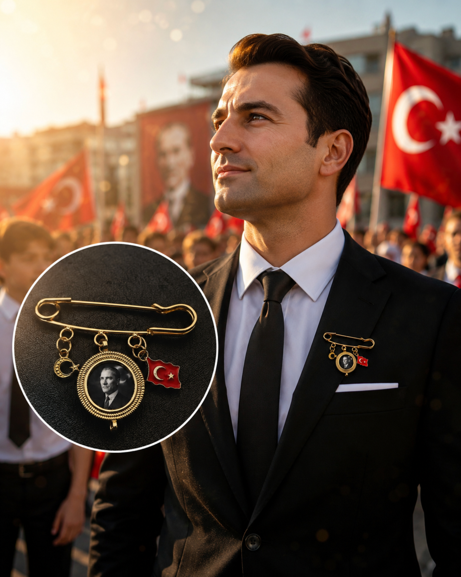 19 Mayıs Atatürk Portreli Tek Çerçeveli Yaka Broşu