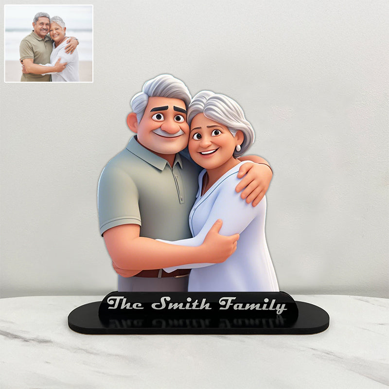 Özel Karikatür Tarzı Aile Fotoğrafı Ahşap Figürler