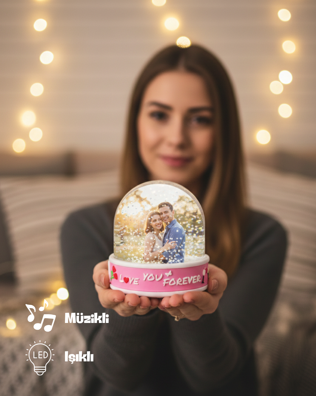 Müzikli Love Fotoğraflı Kar Küresi
