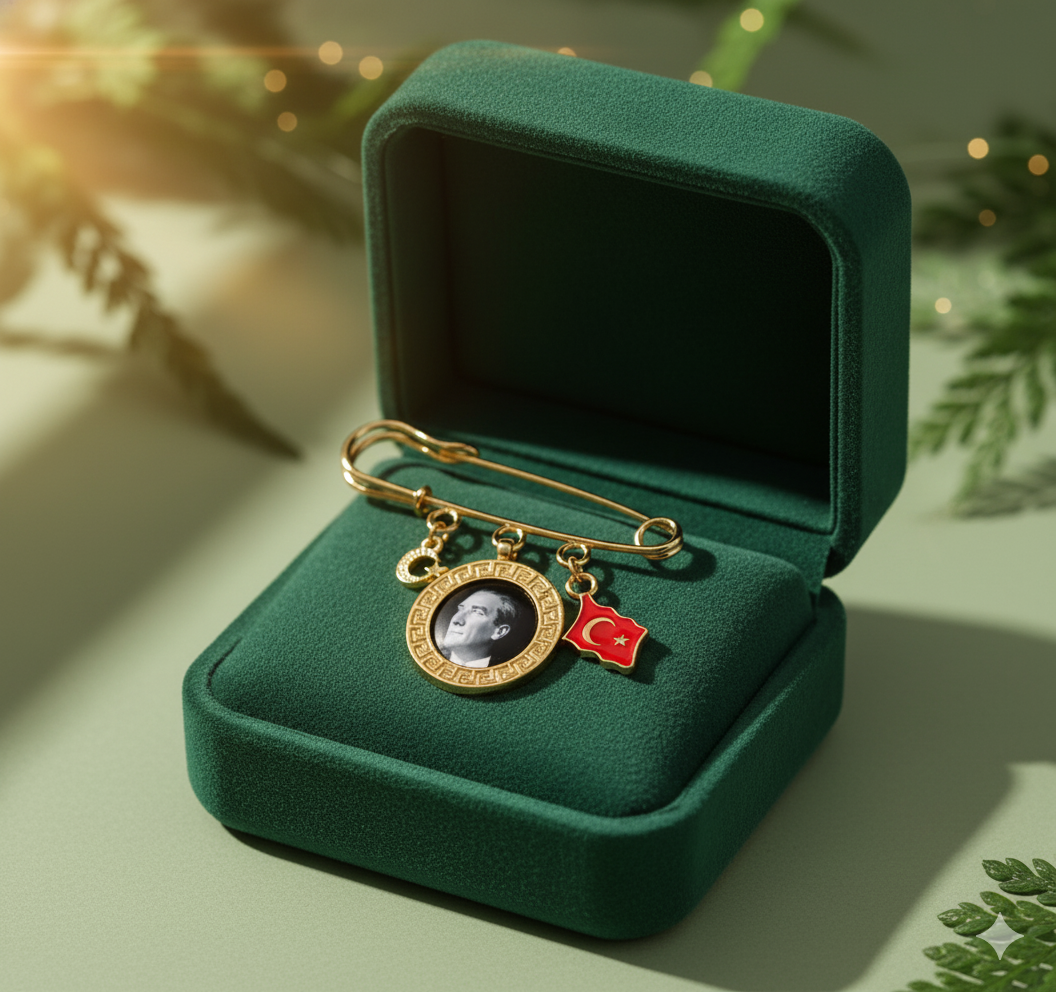 Atatürk Portreli Tek Çerçeveli Yaka Broşu