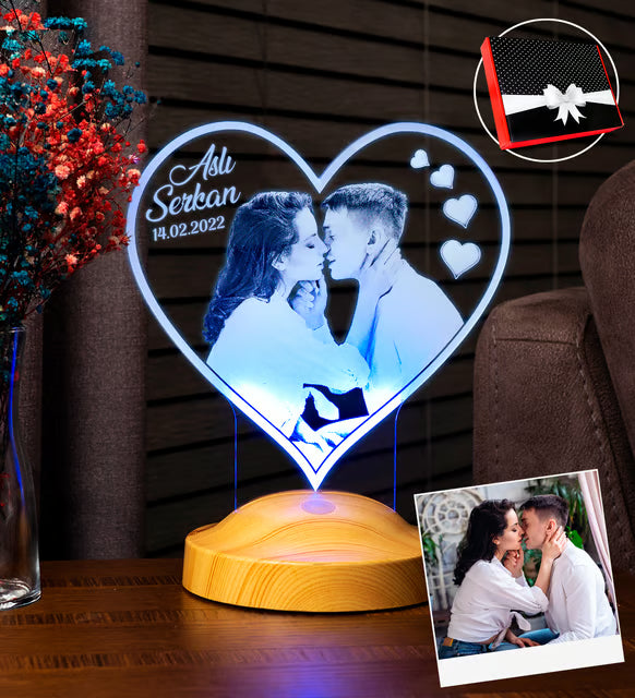 Kişiye Özel Fotoğraflı Kalp LED Lamba